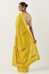 Shop_Label Earthen_Yellow Chiniya Silk Embroidered Floral Geeta Saree With Mehar Blouse _at_Aza_Fashions