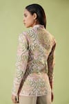 Shop_Betrue_Pink Linen Beads Foliage Embroidered Wrap Blazer _at_Aza_Fashions