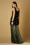 Shop_Monk & Mei_Emerald Green Kurta: Velvet Embroidered Floral Cyra Sharara Set For Women_at_Aza_Fashions