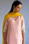 Shop_Shorshe Clothing_Pink Handloom Mulberry Silk And Chanderi Placement Hand & Kurta With Pant _at_Aza_Fashions