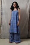 Shop_Banana Labs_Blue Cotton Stripe Round Print Kurta Palazzo Set _at_Aza_Fashions