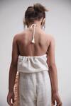 Shop_Littlecheer_Cream , Satin Fringe Sunshine Geometric Pattern Jumpsuit _at_Aza_Fashions