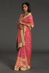 Shop_Rar Studio_Pink Chanderi Handloom (50% Silk X 50% Thread Saree With Blouse  _at_Aza_Fashions