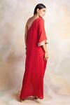 Shop_Palak & Mehak_Red Crepe Bandhani One Shoulder Dress _at_Aza_Fashions