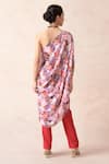 Shop_Thetaa_Pink Viscose Crepe And Cotton Lycra Print Abstract Cowl Draped Tunic & Pant Set _at_Aza_Fashions