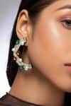 Shop_Prachi Gupta_Beige Mother Of Pearl The Intarsia Geometric Pattern Earrings_at_Aza_Fashions