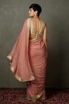 Shop_RI.Ritu Kumar_Pink Silk Print Bandhani V Neck Sohini Saree With Sleeveless Blouse _at_Aza_Fashions