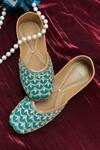 Shop_Cilwana Studio_Green Embroidered Dabka Juttis _at_Aza_Fashions