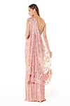 Shop_Rabani & Rakha_Pink Georgette Sequins, Cut Work Embroidered Pre-draped Saree With Blouse _at_Aza_Fashions