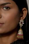 Shop_Osvag India_Gold Plated Diamonds, Stones Polki Embellished Jhumkas _at_Aza_Fashions