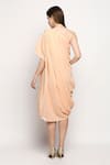 Shop_Monk & Mei_Peach Velvet Brocade And Tassels One Shoulder Shakira Cowl Draped Dress _at_Aza_Fashions