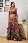 Shop_Soup By Sougat Paul_Red Silk, Net Embroidery, Sequins Round Neck Mehr Lehenga Set _at_Aza_Fashions