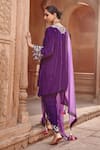 Shop_Ajiesh Oberoi_Purple Velvet Embroidered Floral Cutwork Kurta Dhoti Pant Set _at_Aza_Fashions