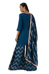 Shop_Meghna Shah_Blue Denim Beads, Stones V-neck Embroidered Kurta Palazzo Set _at_Aza_Fashions