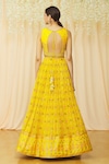 Shop_Khwaab by Sanjana Lakhani_Yellow Raw Silk Printed Floral Plunge Embroidered Choli With Lehenga Set_at_Aza_Fashions