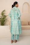 Shop_Arcvsh By Pallavi Singh_Blue Chanderi Embroidery Round Neck Chequered Pattern Kurta With Pant _at_Aza_Fashions