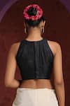 Shop_Weaver Story_Black Raw Silk Embroidery Zardozi Halter Neck Blouse _at_Aza_Fashions