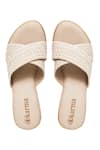Shop Kkarma Accessories White Embroidery Vedika Criss Cross Platform Wedges at Aza Fashions Shop_Kkarma Accessories_White Embroidery Vedika Criss Cross Platform Wedges _at_Aza_Fashions