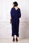 Shop_Megha Garg_Blue Crepe Sequins V-neck Draped Kaftan Jumpsuit _at_Aza_Fashions