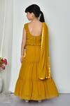 Shop_Banana Bee_Yellow Georgette Embroidered Threadwork Blouse Tiered Lehenga Set _at_Aza_Fashions