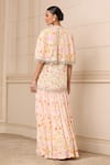 Shop_Tarun Tahiliani_Pink Cape And Sharara  Georgette Printed Floral Round Kurta Set With _at_Aza_Fashions