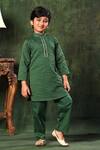 Shop_Littlecheer_Green Cotton Satin Solid Kurta And Pyjama Set _at_Aza_Fashions