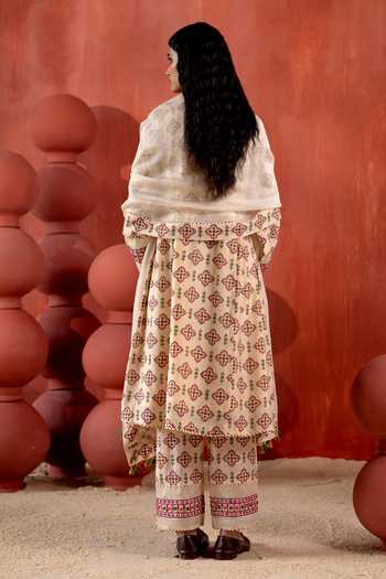 Shop_Amisha Kothari_Beige Cotton, , Organza Mirrors, Embroidery, Badami Printed Co-ord Set _at_Aza_Fashions