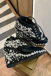 Shop_Tiesta_Black Embroidery Bead Sneaker Wedges_at_Aza_Fashions