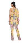 PS Pret by Payal Singhal_Yellow Crepe Printed Enchanted Asymmetric One Shoulder Jumpsuit _Online_at_Aza_Fashions