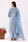 Shop_Abbaran_Blue Cotton Cambric Printed Floral Notched Kurta Palazzo Set _at_Aza_Fashions