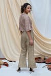 Shop_Couche_Beige Tweed Embroidery Sequin And Beads Spread Crop Top & Pant Set  _at_Aza_Fashions