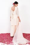 Shop_Label Flamingo By Vrinda_Ivory Cotton, Silk, Organza Pearls, Mirrorwork Embellished Kurta Sharara Set _at_Aza_Fashions