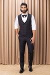 Shop_Ankit V Kapoor_Black Suiting Hand Embroidered Peak Lapel Tuxedo Pant Set _at_Aza_Fashions