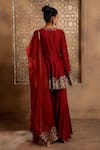 Shop_OMANA BY RANJANA BOTHRA_Red Chanderi Embroidery Zardozi Round Haya Short Anarkali Set _at_Aza_Fashions