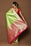 Shop_Nazaakat by Samara Singh_Green Banarasi Katan Woven Floral Contrast Pallu Saree_at_Aza_Fashions