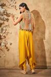 Shop_Aditi Somani_Yellow Modal Satin Hand Embroidered Cutdana Embellished Jacket With Jumpsuit _at_Aza_Fashions