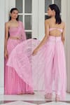 Shop_Moledro_Pink Jumpsuit- Satin Georgette Embroidered Floral Jhilmil Draped With Cape _at_Aza_Fashions