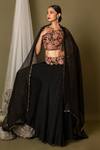 Shop_Pds By Sneha_Black Organza Silk Embroidery Floral Round Blouse Sharara Set  _at_Aza_Fashions