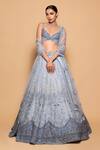 Shop_Pallavi Poddar_Blue Organza, Tulle Sequins, Cut Work, Mirzapur Thread Bridal Lehenga Set _at_Aza_Fashions
