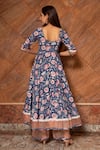 Shop_Pomcha Jaipur_Blue Floral, Lace Round Neck Ambar Cotton Print Anarkali Set _at_Aza_Fashions