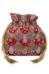 Shop_Nayaab By Sonia_Red Cut Work Flutter Dana Embroidered Potli Bag_at_Aza_Fashions