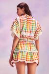 Shop_House Of Eda_Multi Color 70% Linen Chequered Marnie Pattern Top And Skirt Set _at_Aza_Fashions