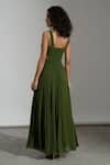 Shop_AMRTA by GUNEET KONDAL_Green Shell 100% Viscose Georgette V Neck Cappadocia Cut-out Gown _at_Aza_Fashions