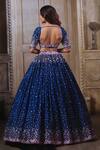 Shop_Label Priyanka Kar_Blue Cotton Satin Printed Floral And Bird Patterns Sweetheart Garden Lehenga Set _at_Aza_Fashions