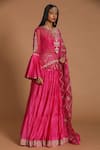 Shop_Rar Studio_Fuchsia Chanderi Handloom (50%silk X 50%cotton) Top And Tier Skirt Set For Women_at_Aza_Fashions