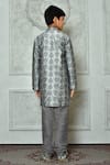 Shop_Petite Pomme_Grey Silk Embroidery Leaf Pattern Kurta And Churidar Set _at_Aza_Fashions
