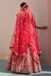 Shop_Angad Singh_Red Silk Cut Work, Zari Zardozi Floral Pattern Embroidered Bridal Lehenga Set _at_Aza_Fashions
