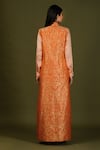 Shop_Soniya G_Orange Brocade Silk Woven Floral Print Mandarin Collar Long Jacket And Palazzo Set _at_Aza_Fashions