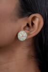 Shop_Osvag India_Blue Diamonds, Stones Floral Encrusted Studs _at_Aza_Fashions