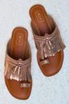 Buy_Sandalwali_Gold Leather Lady Suzy Metallic Brogue Sandals_at_Aza_Fashions